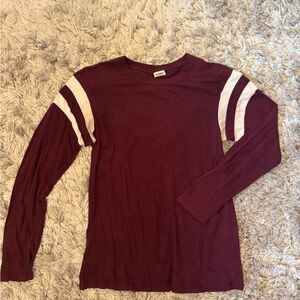 VS Pink Maroon Long Sleeve Shirt with White Stripes